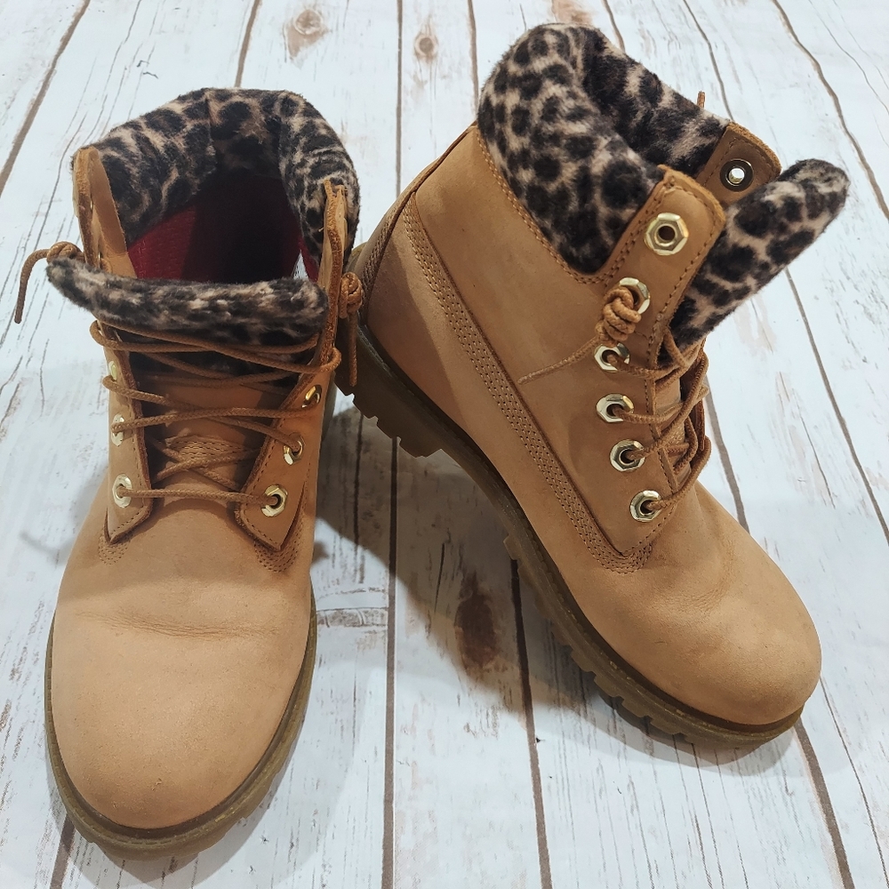 Timberland Work Boots w/ Cheetah Fur Trim